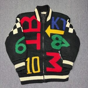 Vtg 90s IB Sport Wool Mohair Knit Bomber Jacket Graphic Colorblock Mens Small